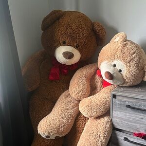 Charming Brown and Tan Teddy Bears with Red Bows